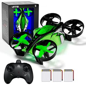 untei 2 in 1 mini drone for kids remote control drone with land mode or fly mode, led lights,auto hovering, 3d flip,headless mode and 3 batteries,toys gifts for boys girls (green)
