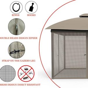 Gazebo Mosquito Netting Screen 4-Panels Universal Replacement for Patio, Outdoor Canopy, Garden and Backyard (10'x12', Beige)