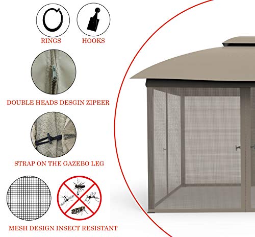 Gazebo Mosquito Netting Screen 4-Panels Universal Replacement for Patio, Outdoor Canopy, Garden and Backyard (10'x12', Beige)