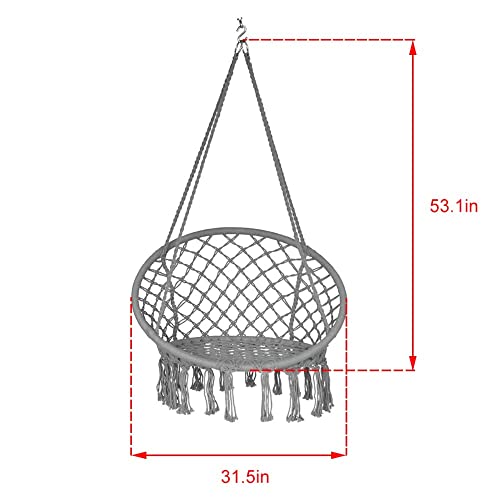 Lazy Daze Hammocks Hanging Chair Macrame Chair with Hardware Kits, Handwoven Cotton Rope Hammock Chair for Bedroom Indoor Outdoor Patio Yard Deck Garden, 300 Pounds Capacity, Gray