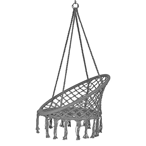 Lazy Daze Hammocks Hanging Chair Macrame Chair with Hardware Kits, Handwoven Cotton Rope Hammock Chair for Bedroom Indoor Outdoor Patio Yard Deck Garden, 300 Pounds Capacity, Gray