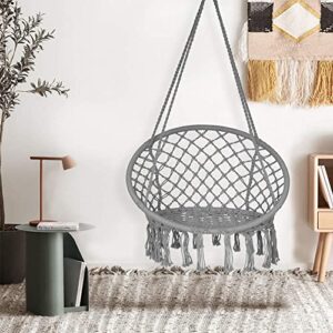 Lazy Daze Hammocks Hanging Chair Macrame Chair with Hardware Kits, Handwoven Cotton Rope Hammock Chair for Bedroom Indoor Outdoor Patio Yard Deck Garden, 300 Pounds Capacity, Gray