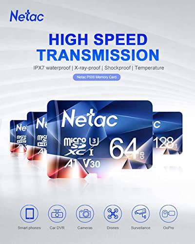 Netac 128GB Micro SD Card Micro Mini SD Card SDXC UHS-I Flash Memory Card, High Speed TF Card up to 100MB/s - Full HD Video Recording U3, Class10, V30, A1, 667X, FAT32