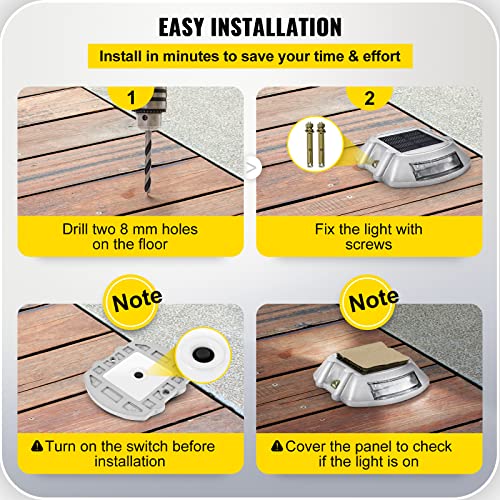 Happybuy Driveway Lights 4-Pack Solar Driveway Lights Bright White with Screw Solar Deck Lights Outdoor Waterproof Wireless Dock Lights 6 LEDs for Path Warning Garden Walkway Sidewalk Steps