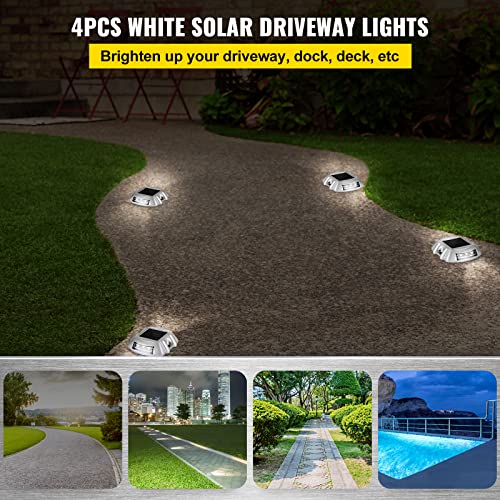 Happybuy Driveway Lights 4-Pack Solar Driveway Lights Bright White with Screw Solar Deck Lights Outdoor Waterproof Wireless Dock Lights 6 LEDs for Path Warning Garden Walkway Sidewalk Steps