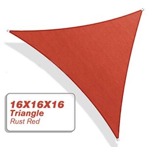 BELLE DURA 16'X16'X16' Triangle Rust Red Sun Patio Shade Sail Canopy Use for Patio Backyard Lawn Garden Outdoor Awning Shade Cover-185 GSM-Block 98% of UV Radiation-5Years Warranty