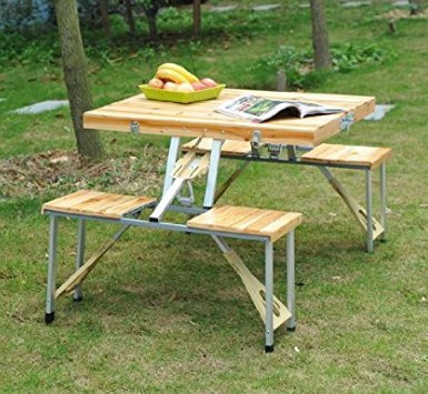 Outdoor Garden Wooden Portable Folding Camping Picnic Table with 4 Seats