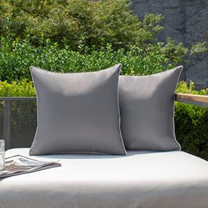 kevin textile outdoor waterproof pillow covers with white piping patio furniture pillow cases, 2 pcs, 18″x18″, grey