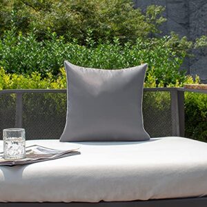 Kevin Textile Outdoor Waterproof Pillow Covers with White Piping Patio Furniture Pillow Cases, 2 Pcs, 18"x18", Grey