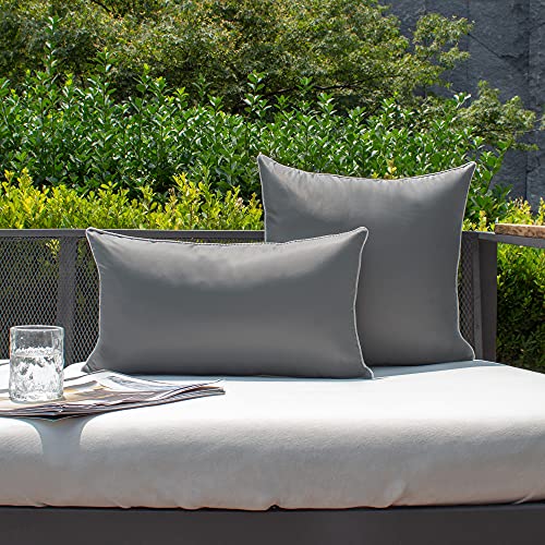 Kevin Textile Outdoor Waterproof Pillow Covers with White Piping Patio Furniture Pillow Cases, 2 Pcs, 18"x18", Grey