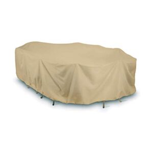 two dogs designs home and garden 2d-pf144845 oval and rectangle table set cover with level 4 uv protection, 144-inch, khaki