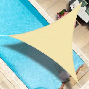 sun shade sail, 10’ x 10’ x 10’ triangle uv block canopy awning sand cover waterproof shade sail for patio backyard playground lawn garden outdoor activities(beige)