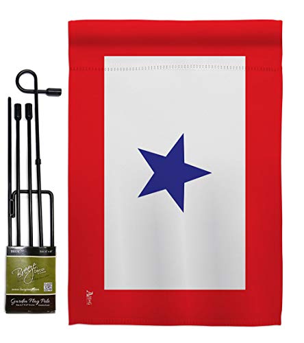 Blue Star Service Garden Flag - Set with Stand Armed Forces Military All Branches Support Honor United State American Veteran Official - House Banner Small Yard Gift Double-Sided 13 X 18.5