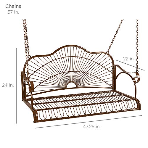 Best Choice Products Hanging Iron Porch Swing Bench Outdoor Patio Furniture for Garden, Deck w/Armrests, Mounting Chains