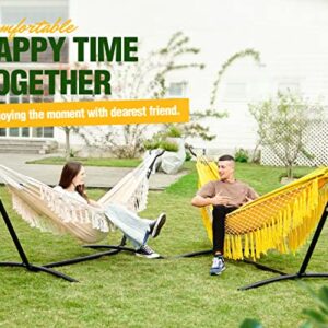 Zupapa 2 Person Hammock with Stand and Carrying Case, 550 Capacity, Portable for Living Room, Garden, Tassel Macrame White