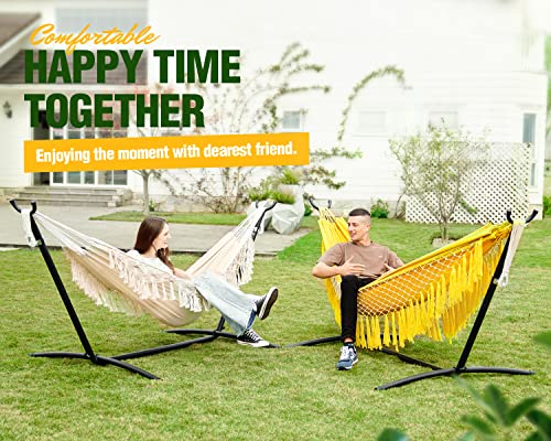 Zupapa 2 Person Hammock with Stand and Carrying Case, 550 Capacity, Portable for Living Room, Garden, Tassel Macrame White