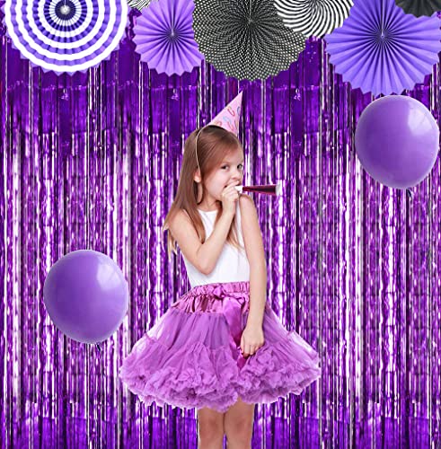 3Pcs Purple Metallic Tinsel Foil Fringe Curtains,3.28 x 6.56ft Purple Photo Booth Backdrop Streamer Curtain,Photo Booth Props,Ideal Bachelorette Party Supplies,Birthday,Christmas, New Year Decor