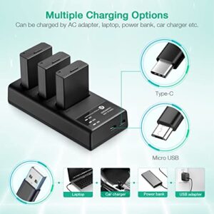 FirstPower LP-E10 Battery 3-Pack and Triple Slot Charger Compatible with Canon EOS Rebel T3 T5 T6 T7 T100 Kiss X50 X70 X80 X90 1100D 1200D 1300D 1500D 4000D Digital Cameras