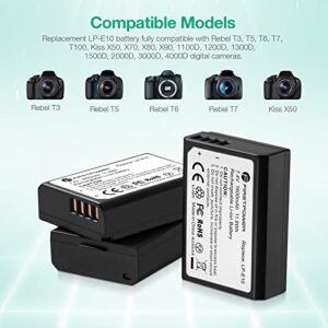 FirstPower LP-E10 Battery 3-Pack and Triple Slot Charger Compatible with Canon EOS Rebel T3 T5 T6 T7 T100 Kiss X50 X70 X80 X90 1100D 1200D 1300D 1500D 4000D Digital Cameras