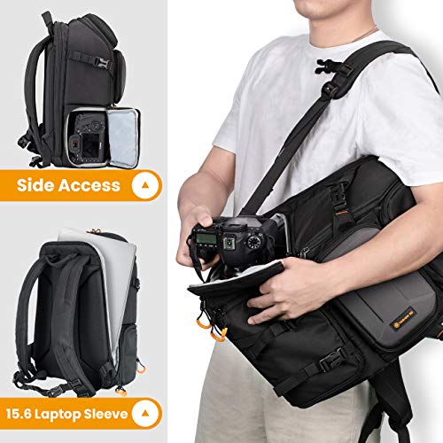 TARION Pro Camera Backpack Large Camera Bag with Laptop Compartment Tripod Holder Waterproof Raincover Outdoor Photography Hiking Travel Professional DSLR Camera Bag Backpack for Men Women Side Access