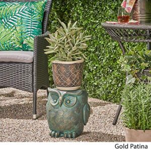 Christopher Knight Home Agnes Owl Garden Stool, Lightweight Concrete, Gold Patina Finish