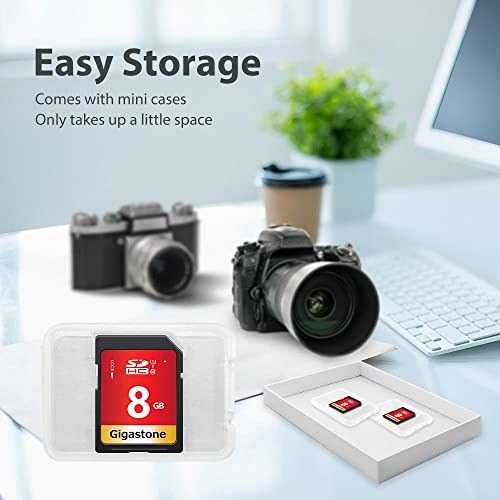 Gigastone 8GB 2-Pack SD Card UHS-I U1 Class 10 SDHC Memory Card Full HD Video Canon Nikon Sony Pentax Kodak Olympus Panasonic Digital Camera, with 2 Mini Cases