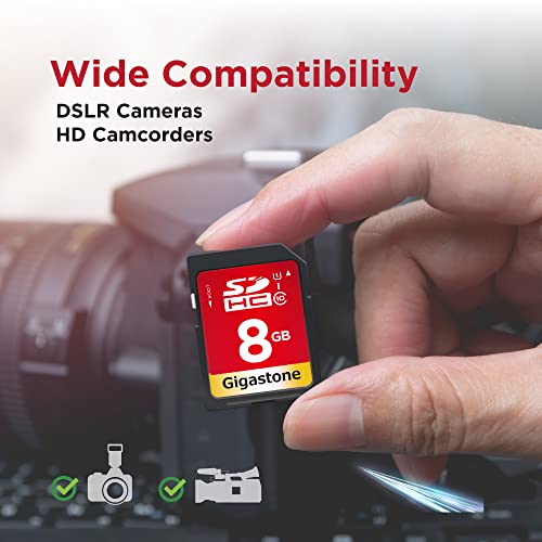 Gigastone 8GB 2-Pack SD Card UHS-I U1 Class 10 SDHC Memory Card Full HD Video Canon Nikon Sony Pentax Kodak Olympus Panasonic Digital Camera, with 2 Mini Cases