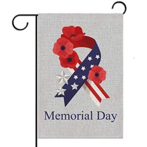 linen memorial day garden flag stars and stripes corn poppy patriotic vertical double sized yard outdoor decoration