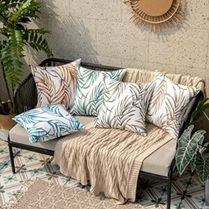 EMEMA Outdoor Waterproof Throw Pillow Covers Decorative Patio Pillow Cases Natural Leaves Tropical Spring Summer Square Cushion Shams Shell Garden Balcony Sunbrella Couch Pack of 2, 18x18 Inch Coffee