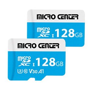 micro center 128gb microsdxc card 2 pack, nintendo-switch compatible flash memory card, uhs-i c10 u3 v30 4k uhd video a1 r/w speed up to 90/60 mb/s micro sd card with adapter (128gb x 2)