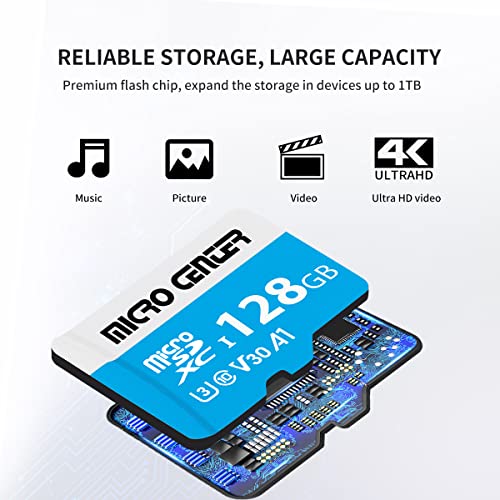 Micro Center 128GB microSDXC Card 2 Pack, Nintendo-Switch Compatible Flash Memory Card, UHS-I C10 U3 V30 4K UHD Video A1 R/W Speed up to 90/60 MB/s Micro SD Card with Adapter (128GB x 2)