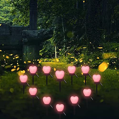 Valentine's Solar Lights LED Solar Outdoor Day Decorations Tree 4PCS Stakes Garden Plug Lights Decoration & Hangs Metal Animal Sculpture (Pink, One Size)