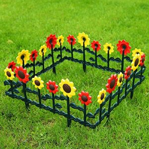 sungmor plastic edgings garden picket fence – grass lawn flowerbeds plant borders – decorative sunflower landscape path panels – pack of 4 (overall length 98 inches) – lightweight & easy installation