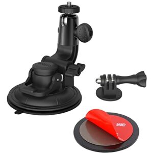 camera mount car windshield dashboard holder for gopro, exshow car dash suction cup mount, 360° heavy duty action camera stand with 1/4-20 thread for gopro akoso sjcam insta360 canon vlogging dslr cam