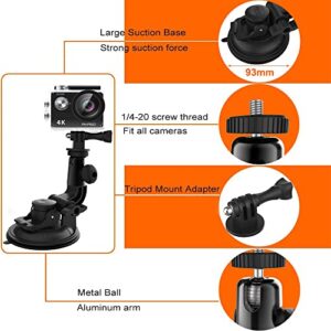 Camera Mount Car Windshield Dashboard Holder for GoPro, EXSHOW Car Dash Suction Cup Mount, 360° Heavy Duty Action Camera Stand with 1/4-20 Thread for GoPro Akoso SJCAM Insta360 Canon Vlogging DSLR Cam