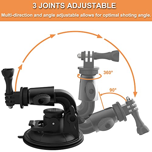 Camera Mount Car Windshield Dashboard Holder for GoPro, EXSHOW Car Dash Suction Cup Mount, 360° Heavy Duty Action Camera Stand with 1/4-20 Thread for GoPro Akoso SJCAM Insta360 Canon Vlogging DSLR Cam