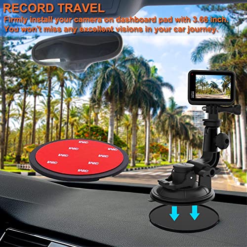 Camera Mount Car Windshield Dashboard Holder for GoPro, EXSHOW Car Dash Suction Cup Mount, 360° Heavy Duty Action Camera Stand with 1/4-20 Thread for GoPro Akoso SJCAM Insta360 Canon Vlogging DSLR Cam