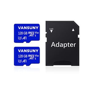 vansuny micro sd card 128gb 2 pack microsdxc memory card with sd adapter a1 app performance v30 4k video recording c10 u3 micro sd for phone, security camera, dash cam, action camera