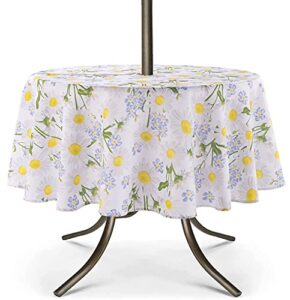 umineux outdoor tablecloth with umbrella hole and zipper, spring/summer waterproof table cover for picnic/bbq/garden(60″ round,daisy)