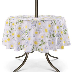 UMINEUX Outdoor Tablecloth with Umbrella Hole and Zipper, Spring/Summer Waterproof Table Cover for Picnic/BBQ/Garden(60" Round,Daisy)