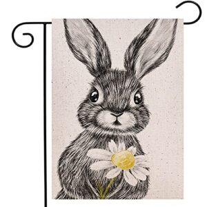 ogiselestyle welcome rabbit garden flag vertical double sided, spring easter bunny daisy holiday yard outdoor decoration 12.5 x 18 inch