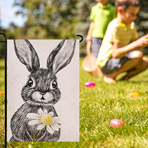 Ogiselestyle Welcome Rabbit Garden Flag Vertical Double Sided, Spring Easter Bunny Daisy Holiday Yard Outdoor Decoration 12.5 x 18 Inch