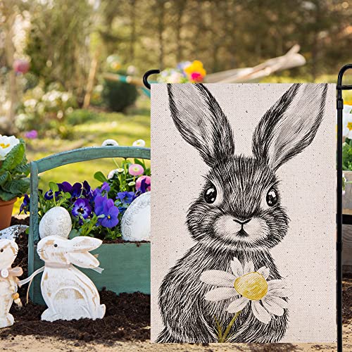 Ogiselestyle Welcome Rabbit Garden Flag Vertical Double Sided, Spring Easter Bunny Daisy Holiday Yard Outdoor Decoration 12.5 x 18 Inch