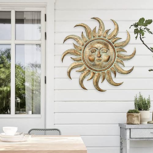 Remenna Metal Sun Wall Art Decor 21.5inch Hanging for Indoor Outdoor Home Bedroom Living Room Office Garden Yard Patio Rustic Finish