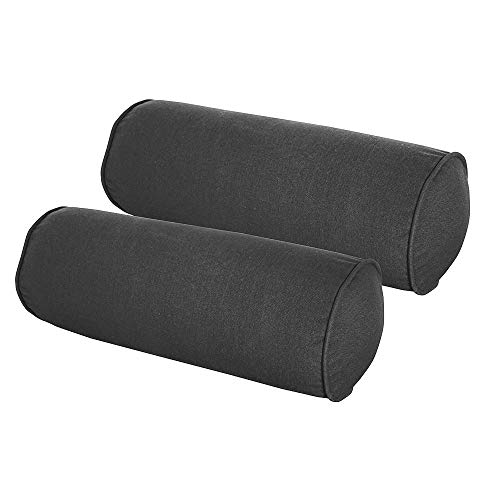 SewKer Outdoor Bolster Pillows, 16" x 6" Set of 2 Indoor Round Lumbar Throw Pillow for Patio Furniture - Modern Grey