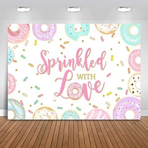 mocsicka sprinkled with love donut backdrop donut baby sprinkle background donut girl baby shower party cake table decoration banner photo booth props (7x5ft)
