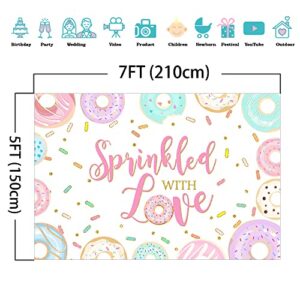 Mocsicka Sprinkled with Love Donut Backdrop Donut Baby Sprinkle Background Donut Girl Baby Shower Party Cake Table Decoration Banner Photo Booth Props (7x5ft)