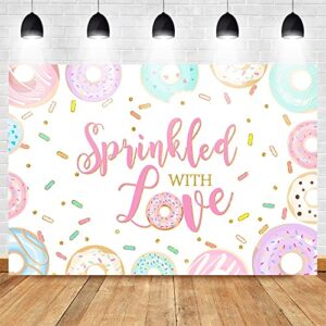 Mocsicka Sprinkled with Love Donut Backdrop Donut Baby Sprinkle Background Donut Girl Baby Shower Party Cake Table Decoration Banner Photo Booth Props (7x5ft)