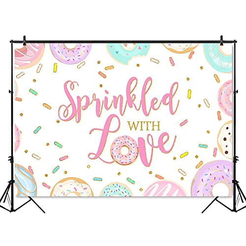 Mocsicka Sprinkled with Love Donut Backdrop Donut Baby Sprinkle Background Donut Girl Baby Shower Party Cake Table Decoration Banner Photo Booth Props (7x5ft)