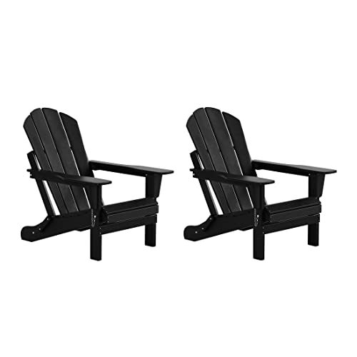 WestinTrends Outdoor Adirondack Chairs Set of 2, Plastic Fire Pit Chair, Weather Resistant Folding Patio Lawn Chair for Outside Deck Garden Backyardf Balcony, Black